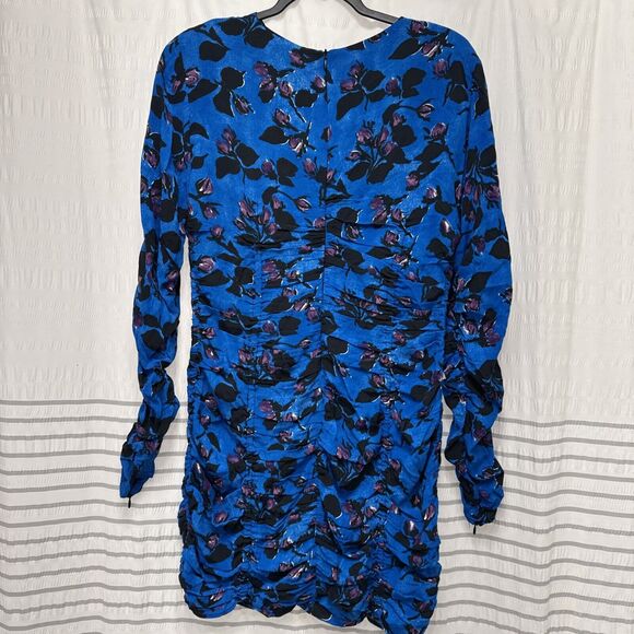 ZARA Mini Dress Womens Large Blue Floral Print Bodycone Long Sleeve NWT - Picture 8 of 10